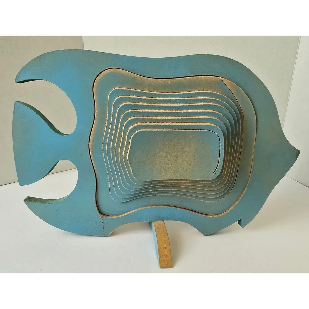 Vintage Hand Painted Wooden Collapsible Fish Basket Tropical Nautical Decor 12in